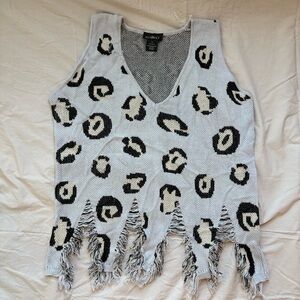 Fringed Leopard Print Knit Tank